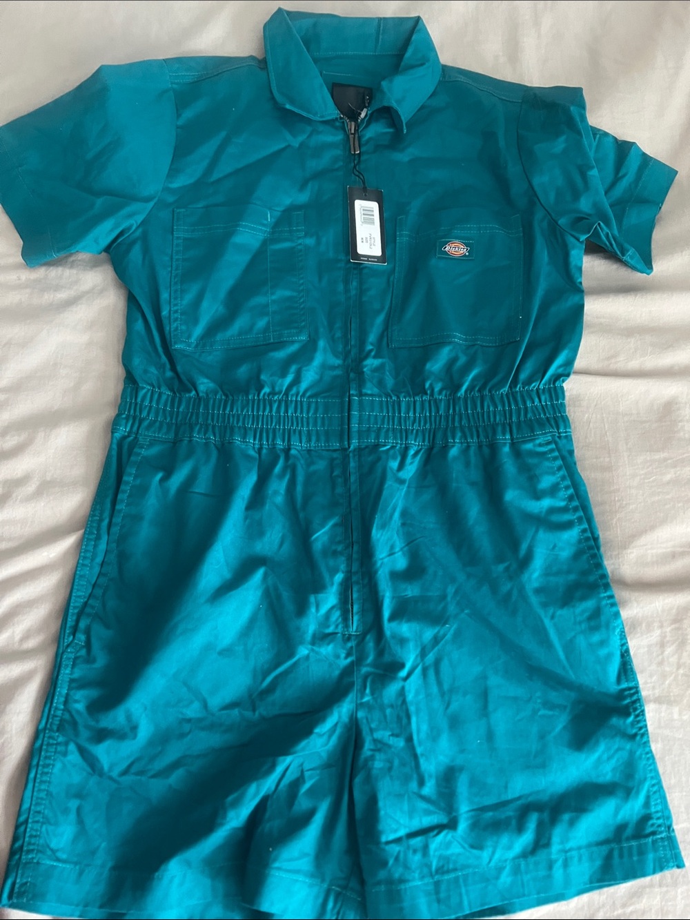 Dickies Teal Short Sleeve Utility Romper with Front Zip